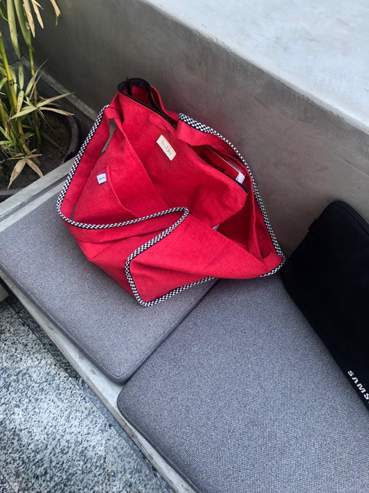 Red bucket tote+POUCH